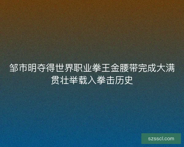 邹市明夺得世界职业拳王金腰带完成大满贯壮举载入拳击历史